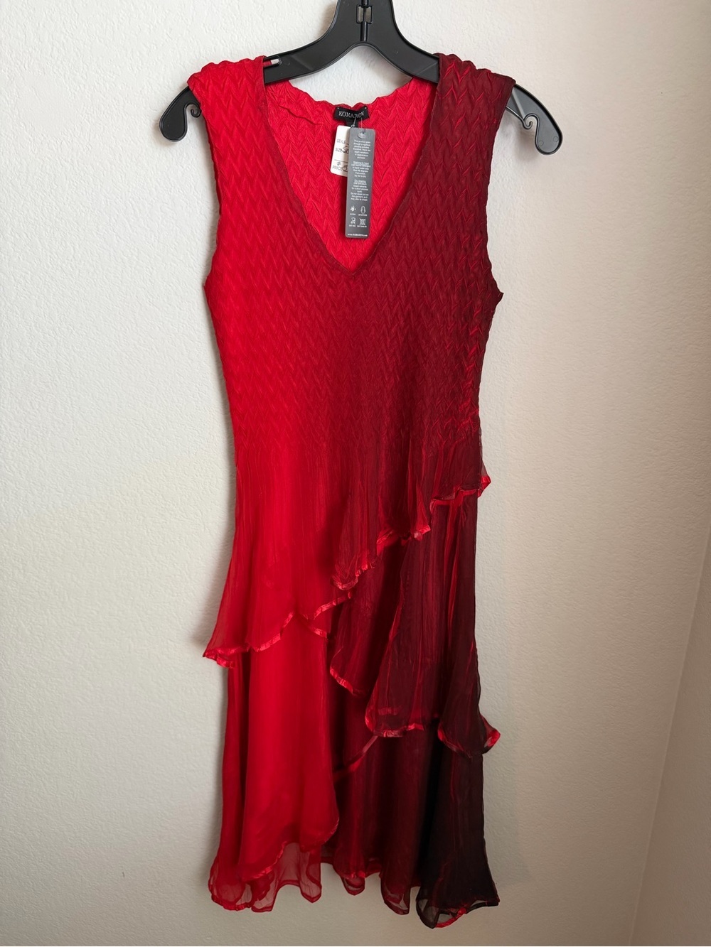Komarov Red Sleeveless V-Neck Layered Midi Dress